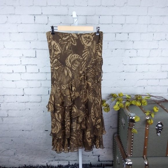 Lauren Ralph Lauren Dresses & Skirts - Lauren Ralph Lauren Silk Ruffled Palm Midi Skirt Brown Small
